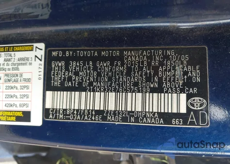 2006 Toyota Matrix Xr from USA, damaged, VIN 2T1KR32E76C575199